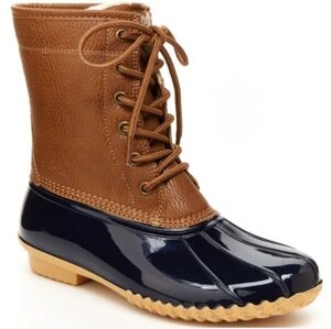 NWT: JBU By Jambu; MAPLEWOOD , NAVY/TAN WATERPROOF LACE-UP RAIN BOOTS.